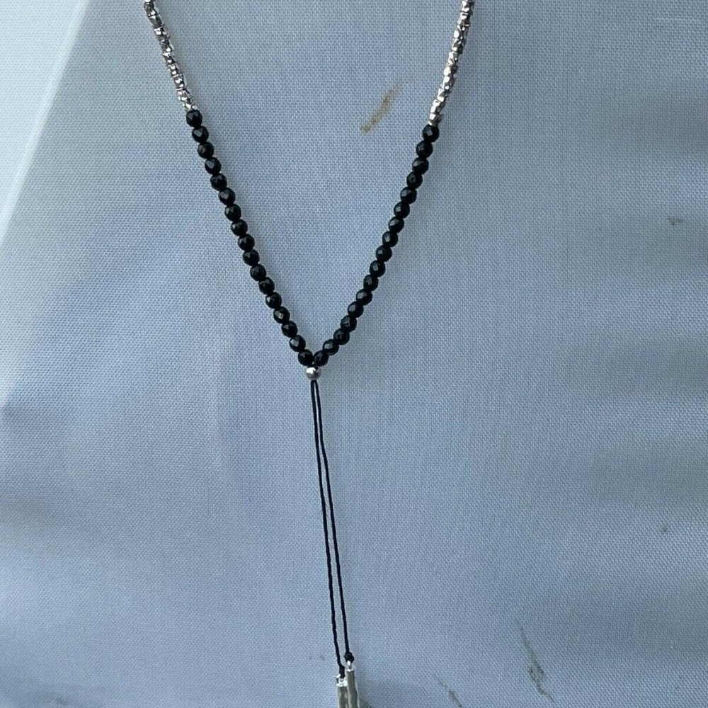 Gorjana Necklaces Black Cord Y neck adjustable silver nugget beads Necklace Jewe - Picture 7 of 13
